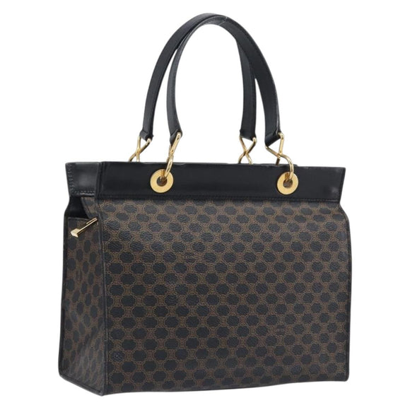 CELINE Macadam Canvas Hand Bag PVC Leather Black Gold Auth 197786A