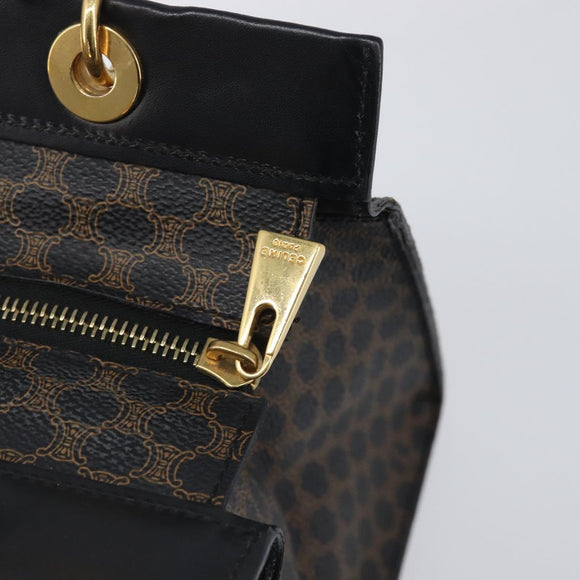 CELINE Macadam Canvas Hand Bag PVC Leather Black Gold Auth 197786A
