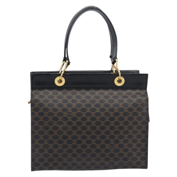 CELINE Macadam Canvas Hand Bag PVC Leather Black Gold Auth 197786A