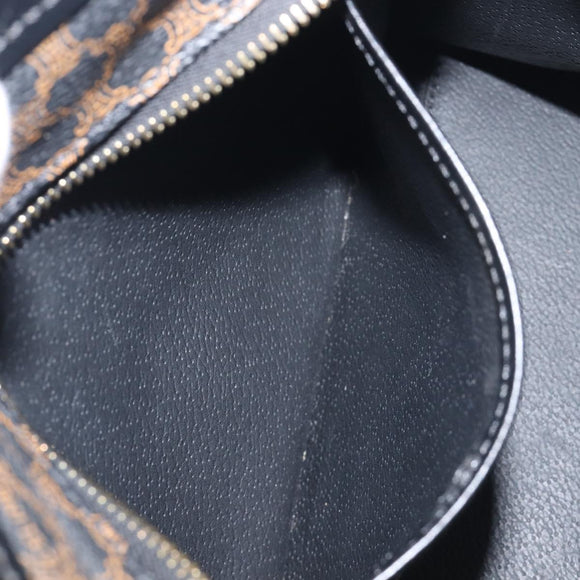 CELINE Macadam Canvas Hand Bag PVC Leather Black Gold Auth 197786A