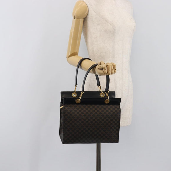 CELINE Macadam Canvas Hand Bag PVC Leather Black Gold Auth 197786A