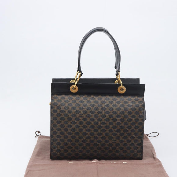 CELINE Macadam Canvas Hand Bag PVC Leather Black Gold Auth 197786A