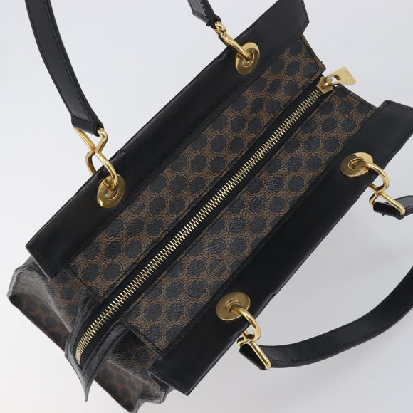 CELINE Macadam Canvas Hand Bag PVC Leather Black Gold Auth 197786A