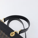 CELINE Macadam Canvas Hand Bag PVC Leather Black Gold Auth 197786A-14