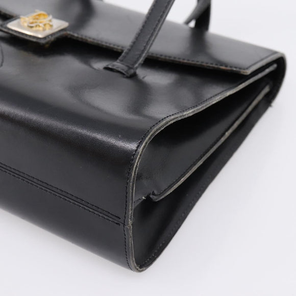 Christian Dior Hand Bag Leather Black Gold Auth 197791