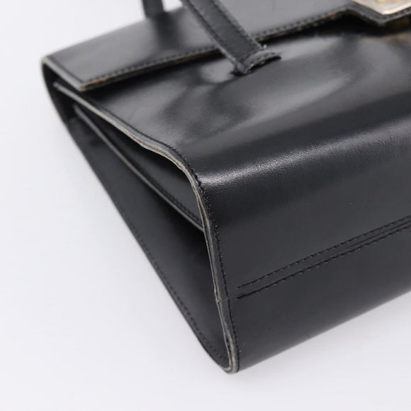Christian Dior Hand Bag Leather Black Gold Auth 197791