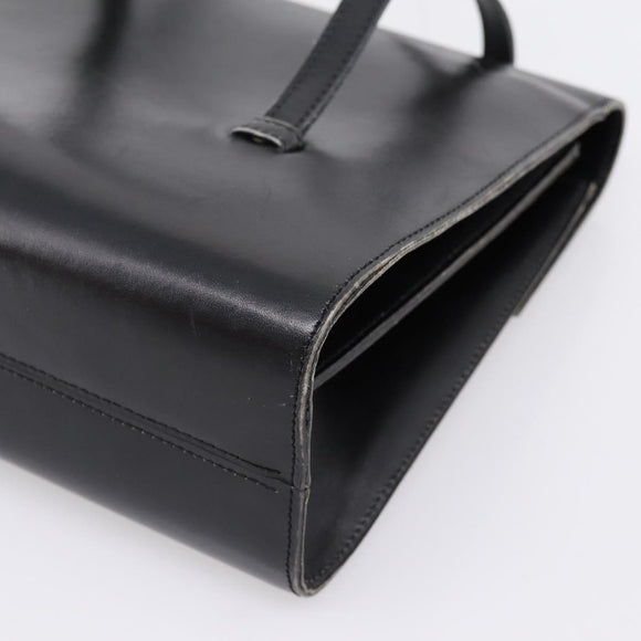 Christian Dior Hand Bag Leather Black Gold Auth 197791