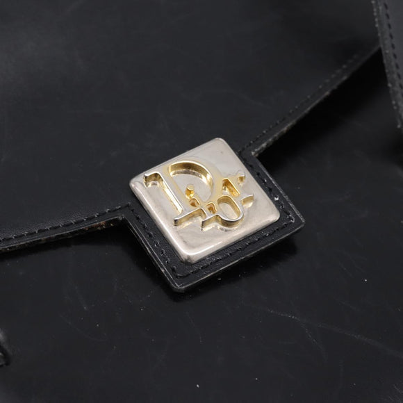 Christian Dior Hand Bag Leather Black Gold Auth 197791