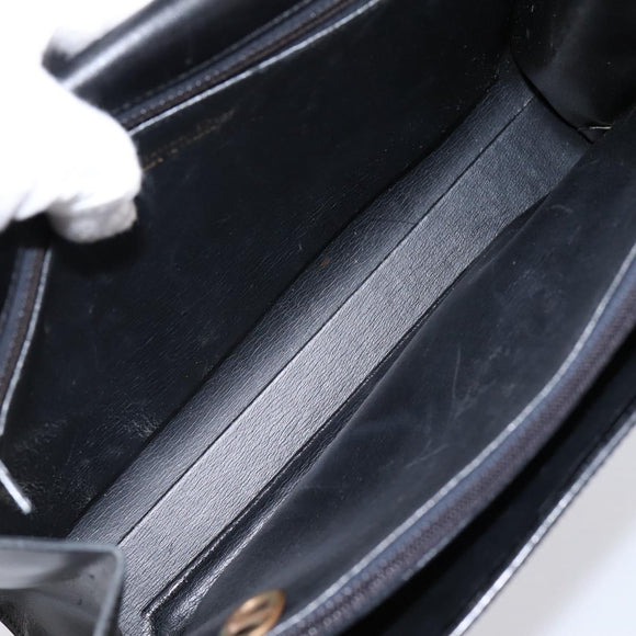 Christian Dior Hand Bag Leather Black Gold Auth 197791
