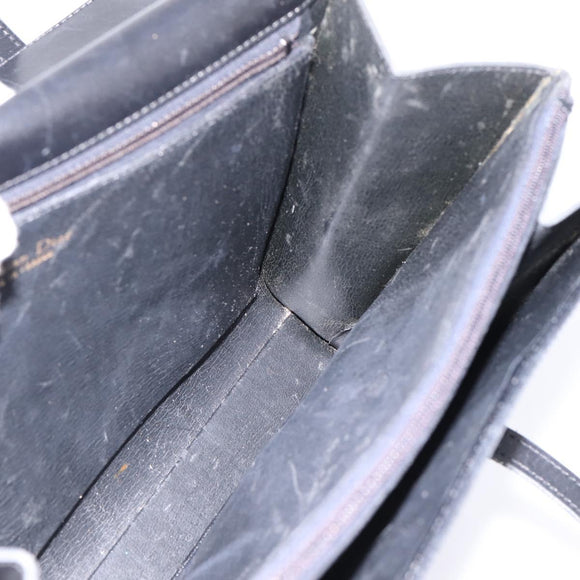 Christian Dior Hand Bag Leather Black Gold Auth 197791