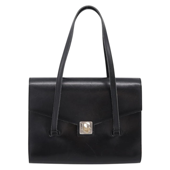 Christian Dior Hand Bag Leather Black Gold Auth 197791