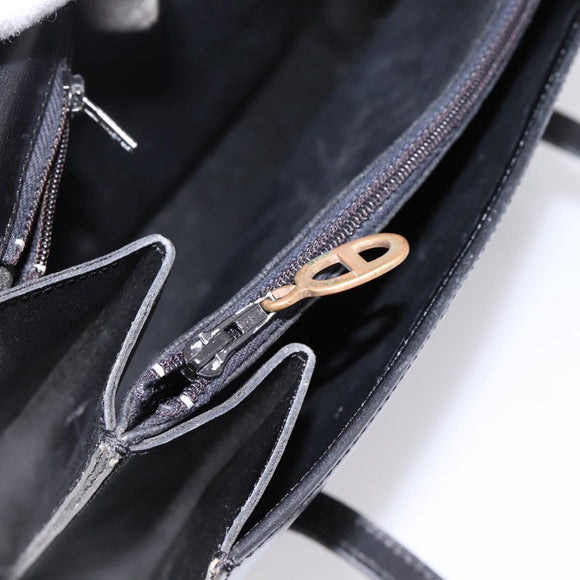 Christian Dior Hand Bag Leather Black Gold Auth 197791