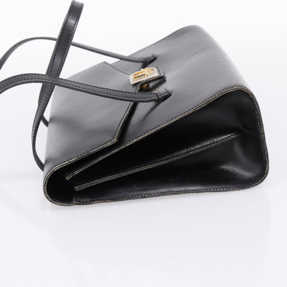 Christian Dior Hand Bag Leather Black Gold Auth 197791