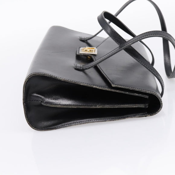 Christian Dior Hand Bag Leather Black Gold Auth 197791