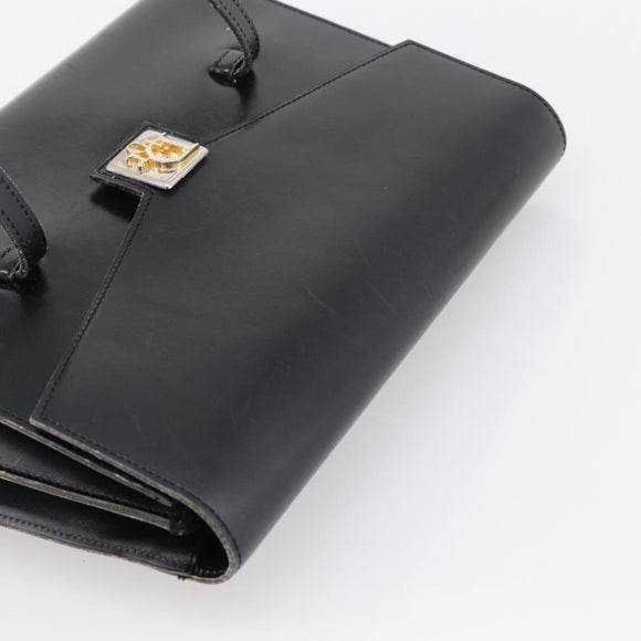 Christian Dior Hand Bag Leather Black Gold Auth 197791