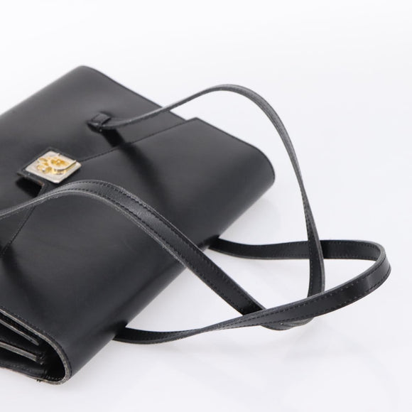 Christian Dior Hand Bag Leather Black Gold Auth 197791