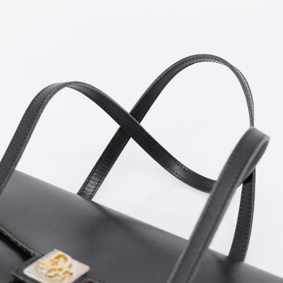 Christian Dior Hand Bag Leather Black Gold Auth 197791