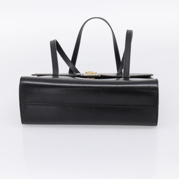 Christian Dior Hand Bag Leather Black Gold Auth 197791