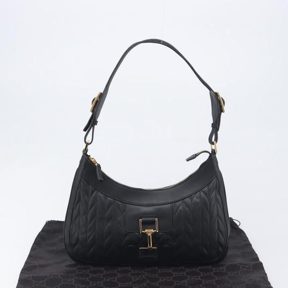 GUCCI Jackie Shoulder Bag Leather Black Gold 001 4128 Auth 197798V