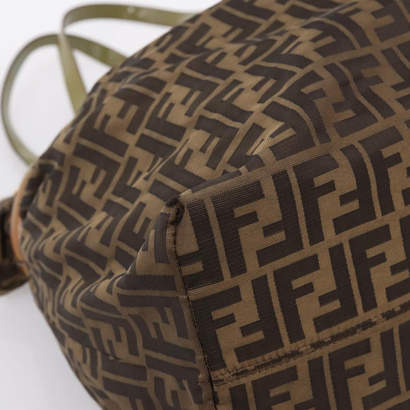 FENDI Zucca Canvas Tote Bag Nylon Brown Black Auth 197800