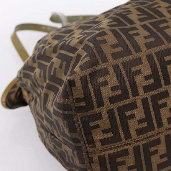 FENDI Zucca Canvas Tote Bag Nylon Brown Black Auth 197800
