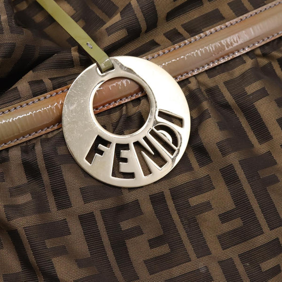 FENDI Zucca Canvas Tote Bag Nylon Brown Black Auth 197800