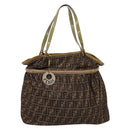 FENDI Zucca Canvas Tote Bag Nylon Brown Black Auth 197800-2