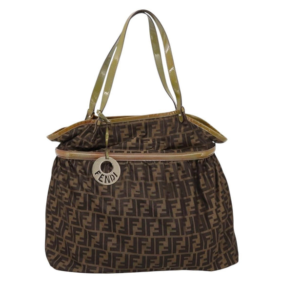 FENDI Zucca Canvas Tote Bag Nylon Brown Black Auth 197800