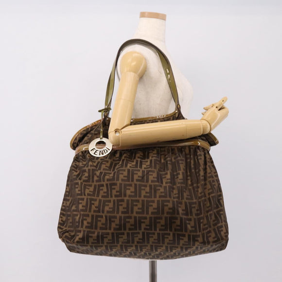FENDI Zucca Canvas Tote Bag Nylon Brown Black Auth 197800