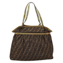 FENDI Zucca Canvas Tote Bag Nylon Brown Black Auth 197800-3