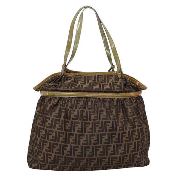 FENDI Zucca Canvas Tote Bag Nylon Brown Black Auth 197800