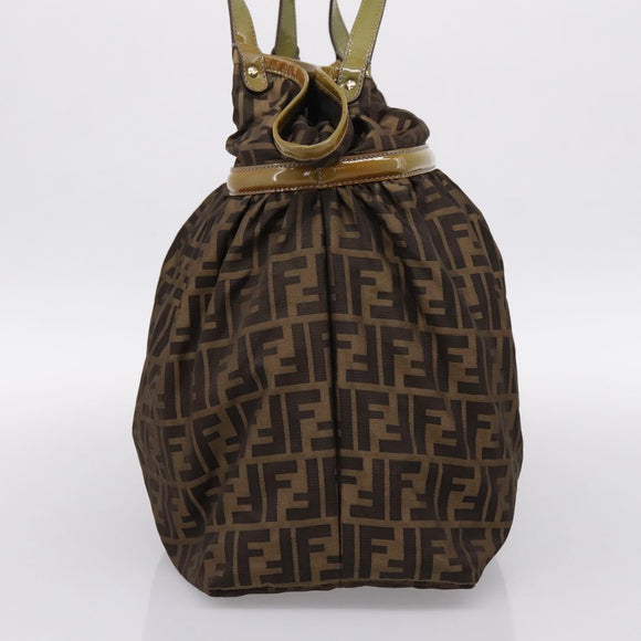 FENDI Zucca Canvas Tote Bag Nylon Brown Black Auth 197800