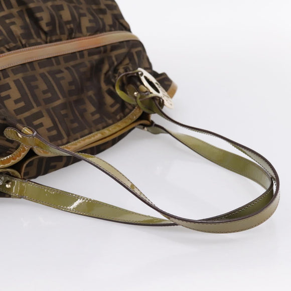 FENDI Zucca Canvas Tote Bag Nylon Brown Black Auth 197800