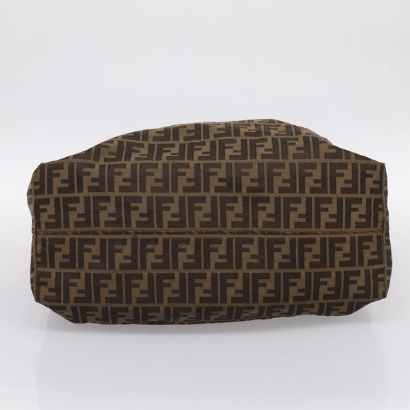 FENDI Zucca Canvas Tote Bag Nylon Brown Black Auth 197800