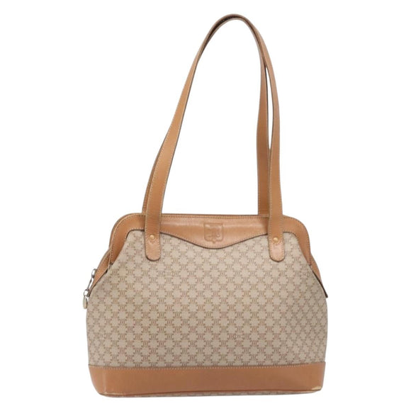CELINE Macadam Canvas Shoulder Bag PVC Beige Gold Auth 197804