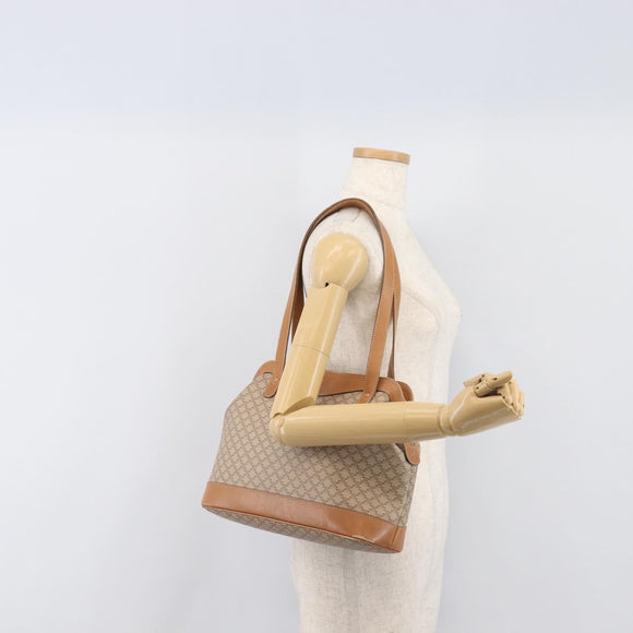 CELINE Macadam Canvas Shoulder Bag PVC Beige Gold Auth 197804