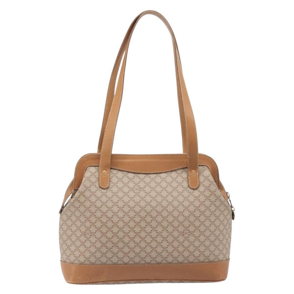 CELINE Macadam Canvas Shoulder Bag PVC Beige Gold Auth 197804