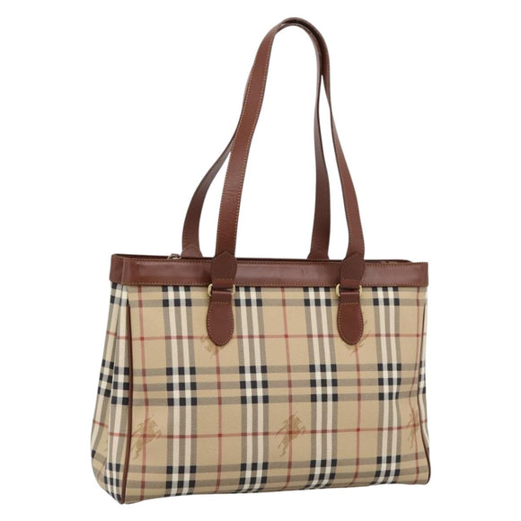 BURBERRY Nova Check Shoulder Bag PVC Beige Gold Auth 197805A