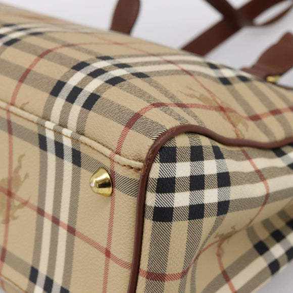 BURBERRY Nova Check Shoulder Bag PVC Beige Gold Auth 197805A
