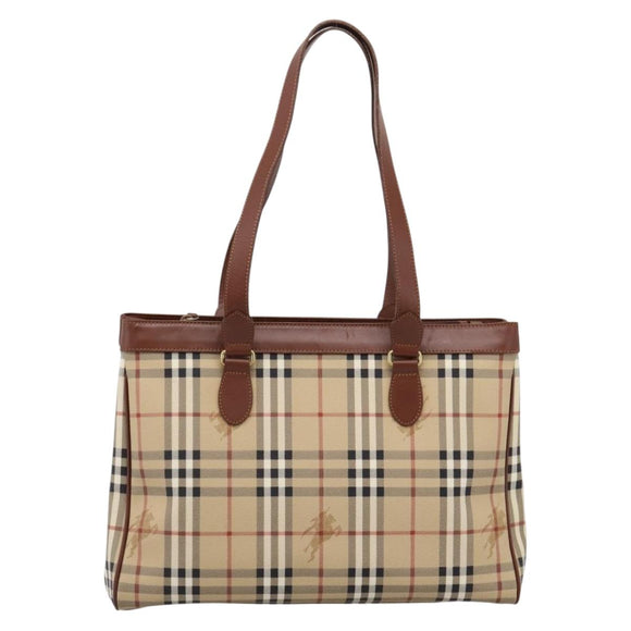 BURBERRY Nova Check Shoulder Bag PVC Beige Gold Auth 197805A