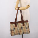 BURBERRY Nova Check Shoulder Bag PVC Beige Gold Auth 197805A-23
