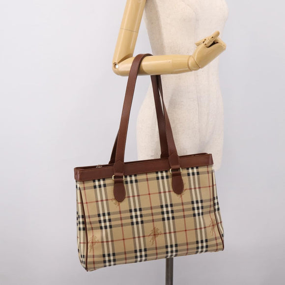 BURBERRY Nova Check Shoulder Bag PVC Beige Gold Auth 197805A