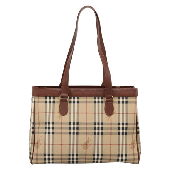 BURBERRY Nova Check Shoulder Bag PVC Beige Gold Auth 197805A