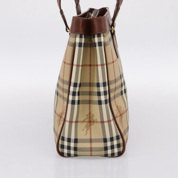 BURBERRY Nova Check Shoulder Bag PVC Beige Gold Auth 197805A