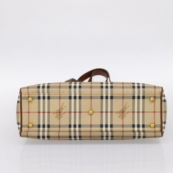 BURBERRY Nova Check Shoulder Bag PVC Beige Gold Auth 197805A