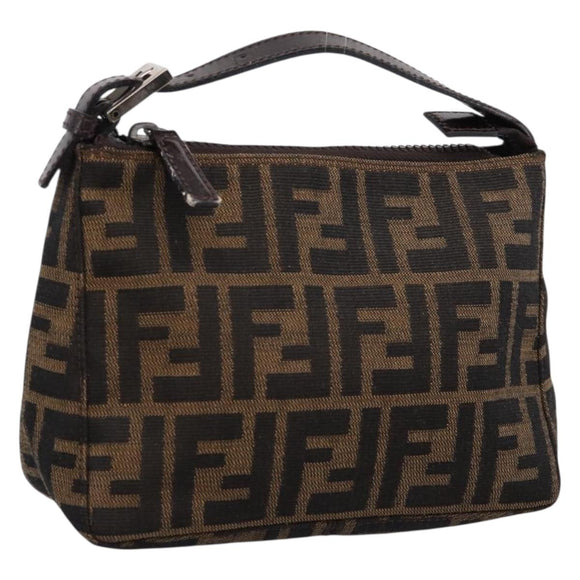 FENDI Zucca Canvas Hand Pouch Black Brown Auth 197807