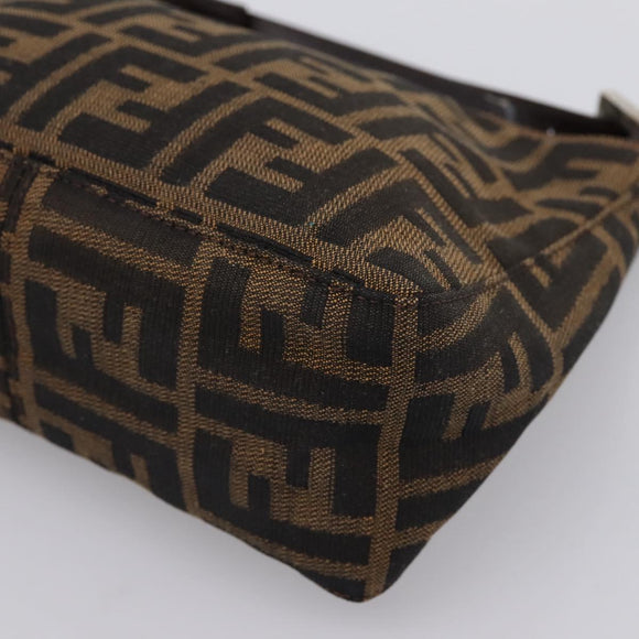 FENDI Zucca Canvas Hand Pouch Black Brown Auth 197807