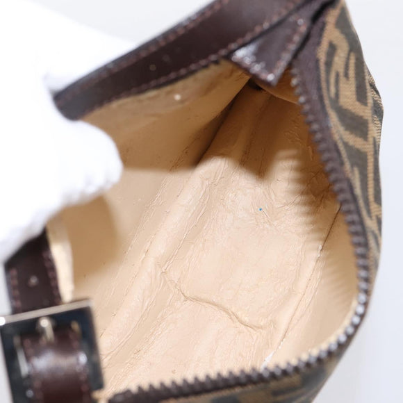FENDI Zucca Canvas Hand Pouch Black Brown Auth 197807
