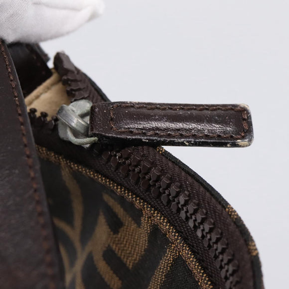 FENDI Zucca Canvas Hand Pouch Black Brown Auth 197807