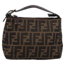 FENDI Zucca Canvas Hand Pouch Black Brown Auth 197807-13